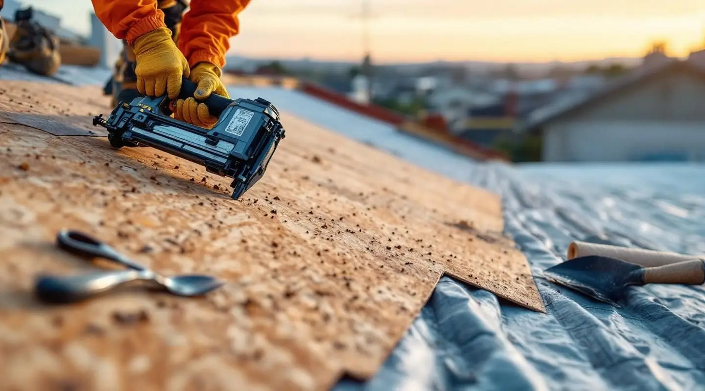 A professional roofing crew installing high-quality asphalt shingles on a local Santa Ana residence.