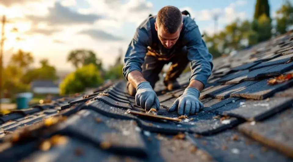 Professional roofing contractors installing architectural asphalt shingles on a Santa Ana commercial facility.